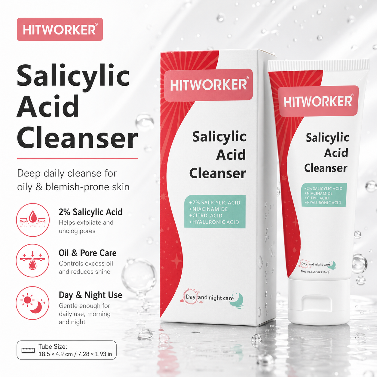 Salicylic Acid Cleanser - 150g Acne Removing Foam Facial Cleanser