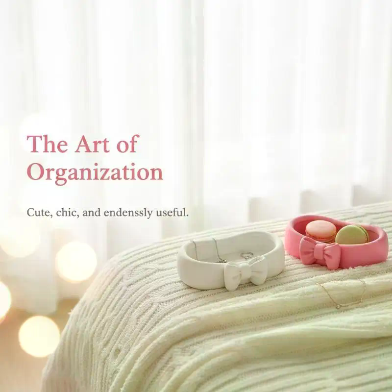 Cute Bow Bathroom Desk Organiz - مراجعة Skincare Pink وسعره
